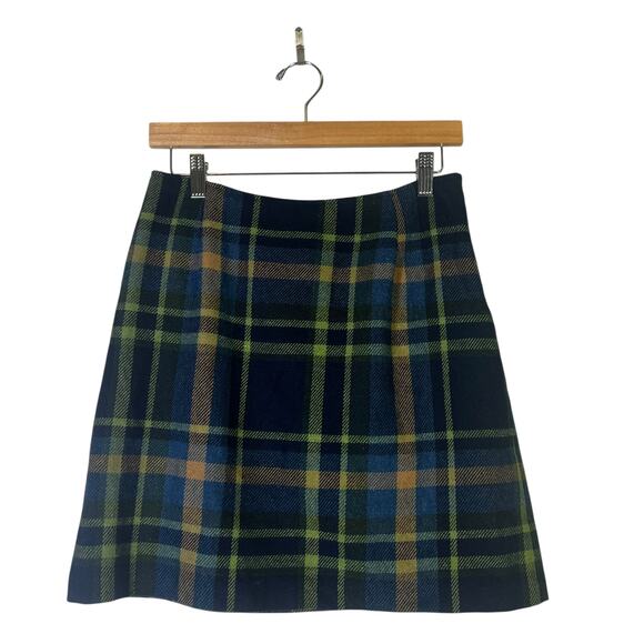 Maurices Plaid Wool Mini Skirt Womens 6 Blue Green Vintage Preppy Dark Academia - Picture 2 of 6